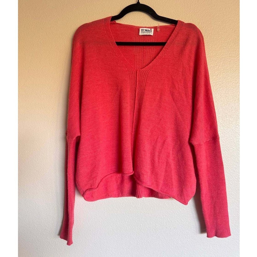 27 Miles Malibu Wool Blend Sweater S Coral Pink Dolman Ribbed Knit Preppy Boho